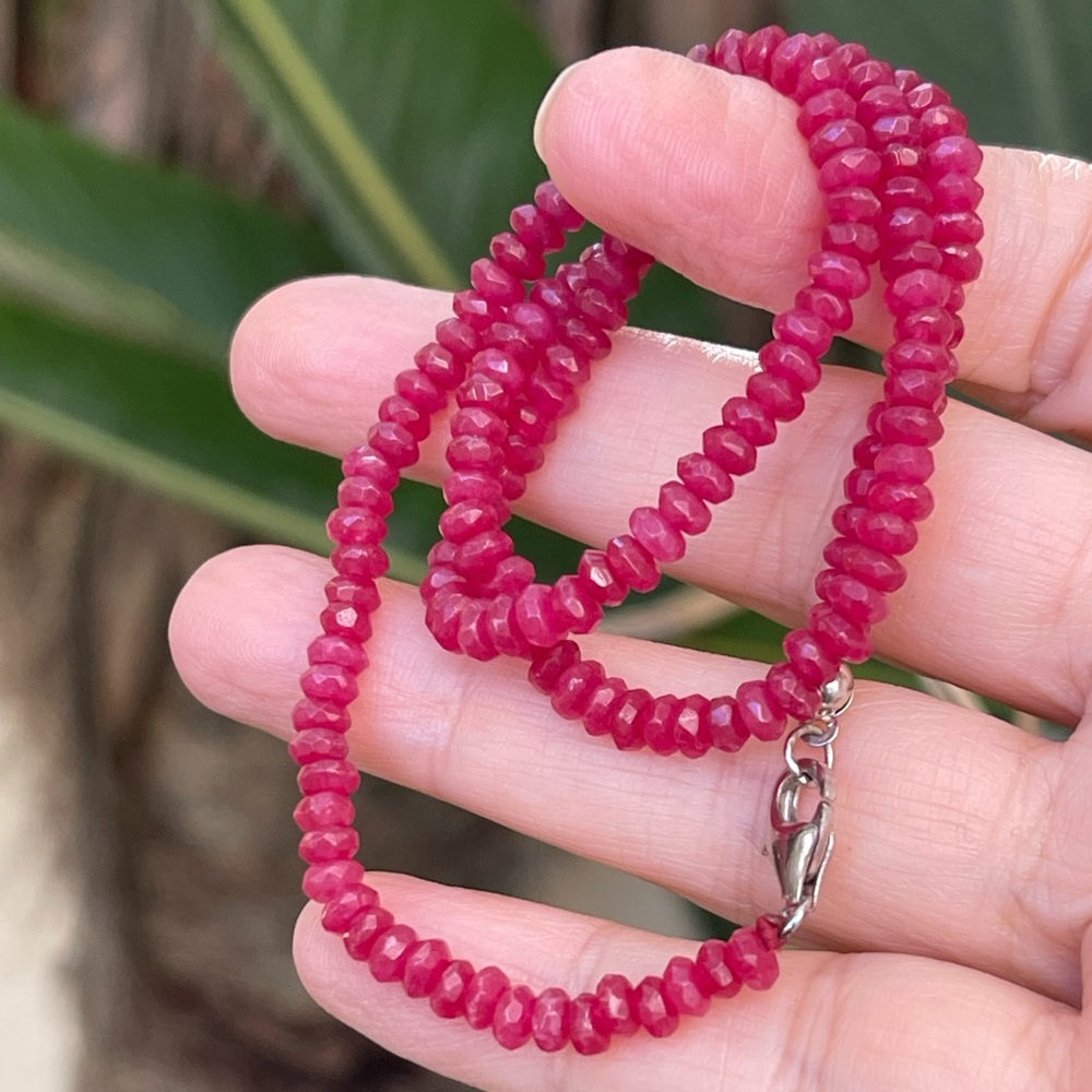 Faceted Red Ruby Bead & Solid Sterling Silver Nec… - image 1